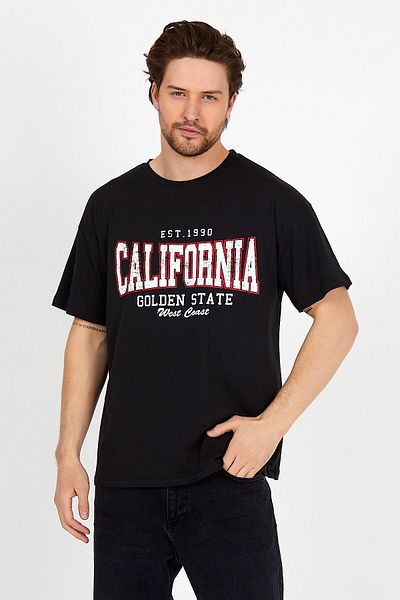 COMBİNE MİCHAİL Unisex Μαύρο μπλουζάκι με λαιμόκοψη Oversize