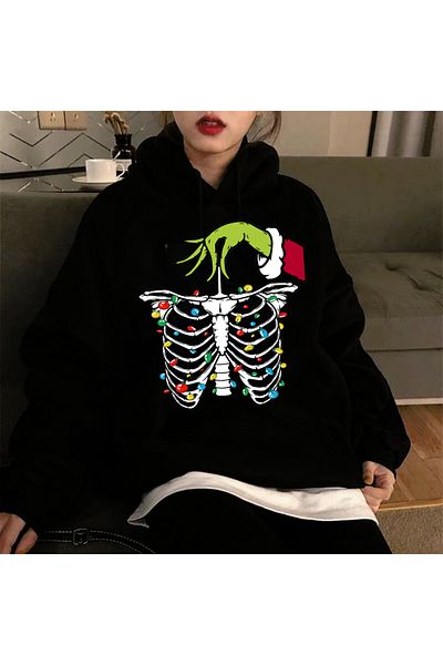 Gofeel Унисекс суитшърт с качулка и готически принт Day Light Christmas Oversize