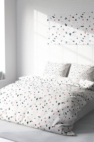 MonoHome 100% Cotton Satin Double Duvet Cover Set with Fitted Sheets Terrazzo