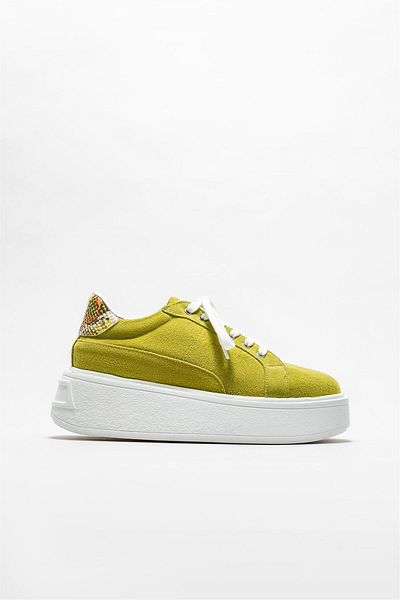 Elle Shoes Green Leather Women's Sports Shoes