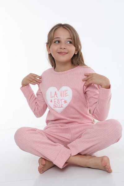FAMES PİJAMA Children's Belle Ribbed Interlock Winter Pajama Set | 5 6 7 8 9 10 YEARS OLD