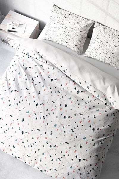 MonoHome 100% Cotton Satin Double Duvet Cover Set with Fitted Sheets Terrazzo