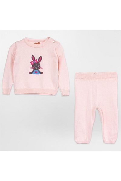 Minora Rabbit Pattern Fine Knitwear Suit PUDRA