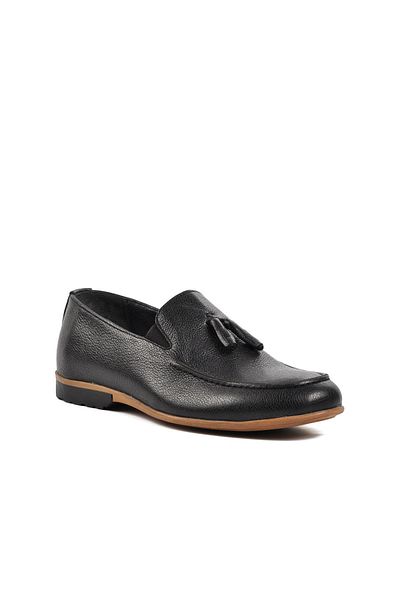 AYAKMOD 7105 Black Inside and Outside Genuine Leather Men's Laofer Shoes