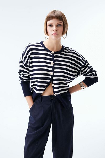 DeFacto Relaxed Cut Striped Crew Neck Cardigan - Thessaloniki A4880ax23wn