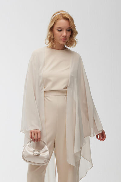 Manuka Cape Evening Dress Jumpsuit Beige