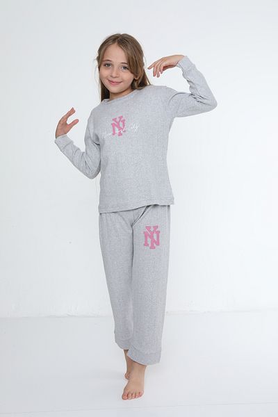 FAMES PİJAMA Children's NY Ribbed Interlock Winter Pajama Set | 5 6 7 8 9 10 YEARS OLD