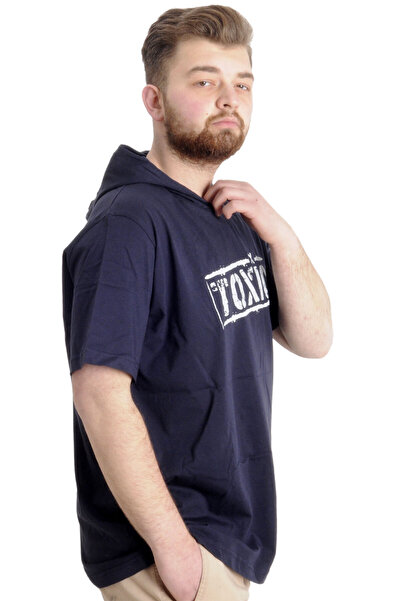 ModeXL Mode Xl Великий розмір Чоловіча футболка з капюшоном Toxıc 23119 Синій