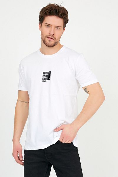 COMBİNE MİCHAİL Tricou de bază cu imprimeu de culoare albă cu decolteu triplu 1330