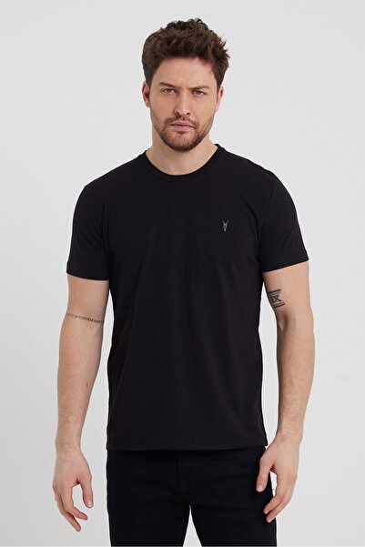 COMBİNE MİCHAİL Férfi fekete Slim Fit környakú, 100% pamut rövid ujjú póló