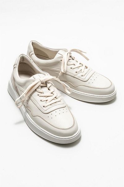Elle Shoes Ecru Leather Men's Casual Shoes