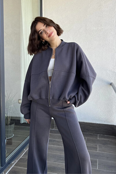 Melinoi Жіночий антрацит її шиття деталізовані штани потіти костюм Esofman костюм