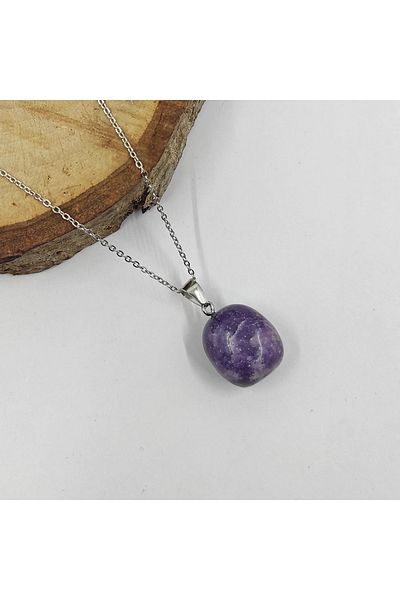 ByKolyeucum Unshaped Natural Lepidolite Stone Necklace
