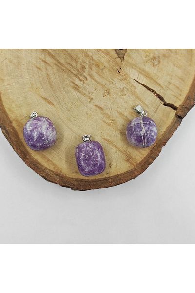 ByKolyeucum Unshaped Natural Lepidolite Stone Necklace