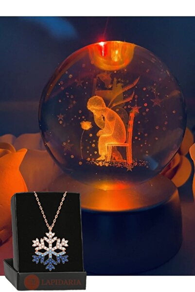 Lapidaria Düşünen Çocuk Küçük Prens Gül Figürlü Işıklı Cam Küre ve Mavi Karta...
