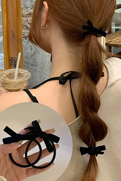 C&E Design Kadın 2'li Siyah Kadife Fiyonk Toka