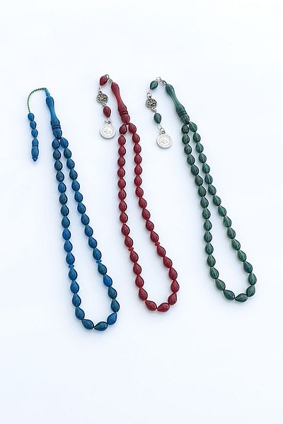 TREND COLLECTİON Drop Cut 3-Piece Gift Men's Prayer Beads Set Blue Red Green