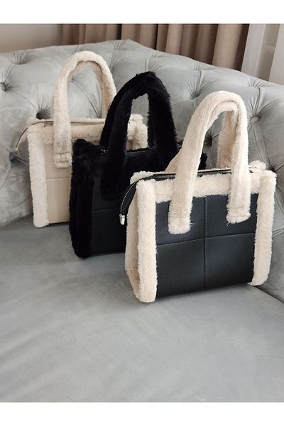 Mercan Stores Women's Furry Faux Leather Hand and Shoulder Bag