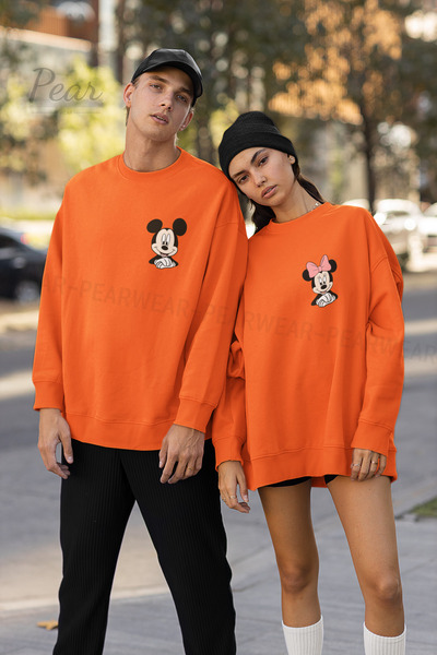Pear Wear سويت شيرت للزوجين مطبوع عليه ميكي ميني ماوس للجنسين مكون من قطعتين ...