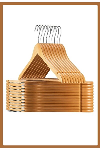 EZMK EV GEREÇLERİ Premium Cilalı, Pürüzsüz Ahşap Elbise Askısı | 10 Adet