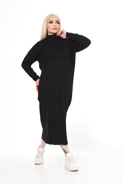 MJORA Μαύρο Πλεκτό Φόρεμα με μισό ζιβάγκο