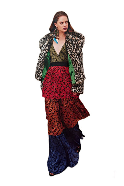 Şahika Gürkan To The Moon & Sun Derin V Dekolte Puantiyeli Katlı Flamenko Sti...