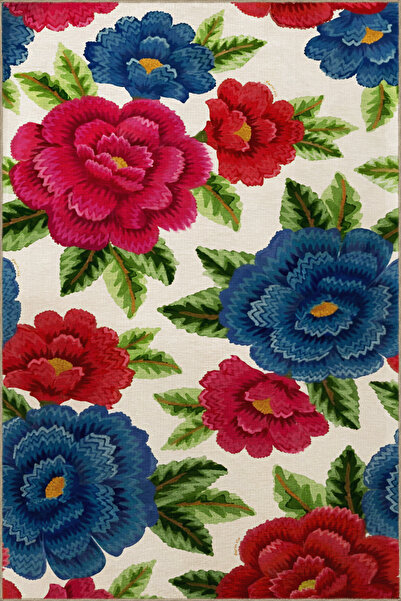 Rugs Modern Halı Blue Red Themed Rose and Leaf Patterned Creative Modern Deco...