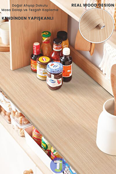 Technojet Kendinden Yapışkanlı Doğal Ahşap Dokulu Duvar Dolap Masa Mutfak Tezgah Kaplama 60cmX100cm