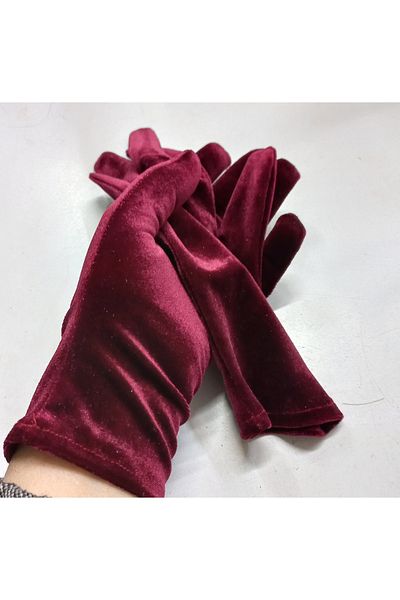 es moda shop Elisabeth wrist length velvet gloves burgundy