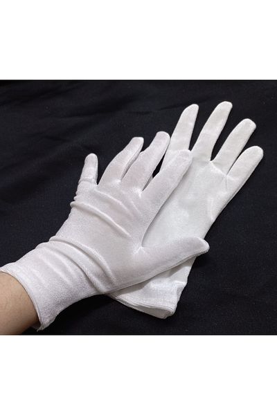es moda shop Elisabeth wrist length velvet gloves white