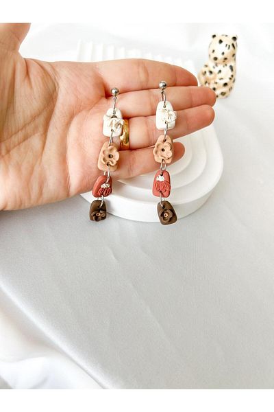 TREND Brown Autumn Winter Earrings with 4 Different Flowers