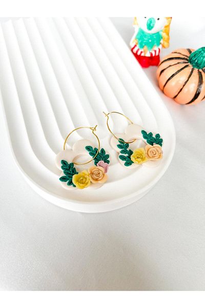 TREND Mini Floral Gold Hoop Polymer Earrings
