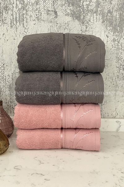 Özdilek Ditsy Hand-Face Towel 4 Pieces-Anthracite-Pink