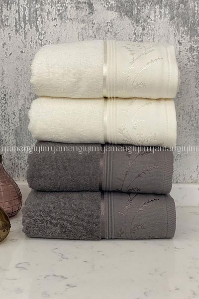 Özdilek Ditsy Hand-Face Towel 4 Pieces-Anthracite-Cream