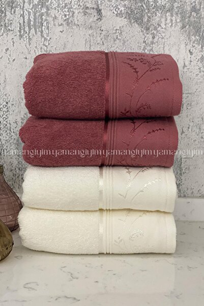 Özdilek Ditsy El-Yüz Havlusu 4 Adet-Krem-Mürdüm