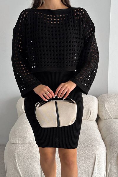 Adeniz Knitwear Hole Sweater Dress Set