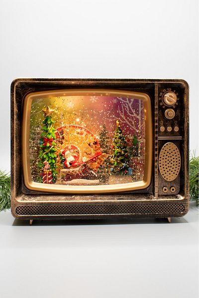 Waldern Decorative Nostalgia TV Snow Globe Pine Tree Christmas Ornament 20*25 Cm