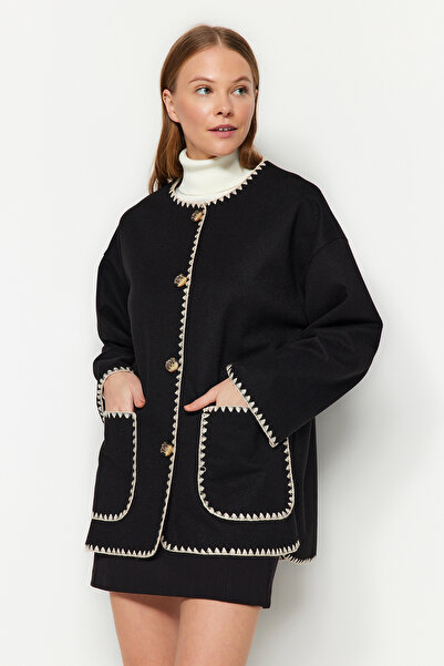 Trendyol Collection Black Embroidery Detailed Coat TWOAW24KB00221