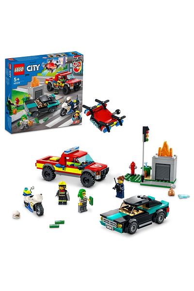 LEGO ® City Fire Brigade Rescue Operation and Police Pursuit 60319-Fire Engine Toy Construction Set (295 Pieces)