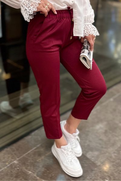 Bestenur Zülal Elastic Waist Pocket Trousers 651 - Claret Red