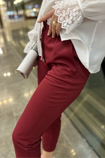 Bestenur Zülal Elastic Waist Pocket Trousers 651 - Claret Red