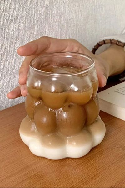 VİZON 4 Pieces Grape Embossed Borasilicate Heat Resistant Glass Mug Coffee Cocktail Presentation Cup 300ML