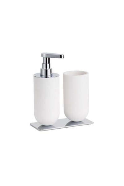 System Bathroom Accesories Reçine Tezgah Üstü 2'Li Set Diş Fırçalığı|Sıvı Sab...