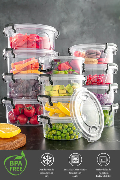 Meleni Home 12 Pieces Round Storage Container - Lockable Lid Breakfast Set Non-Breathable