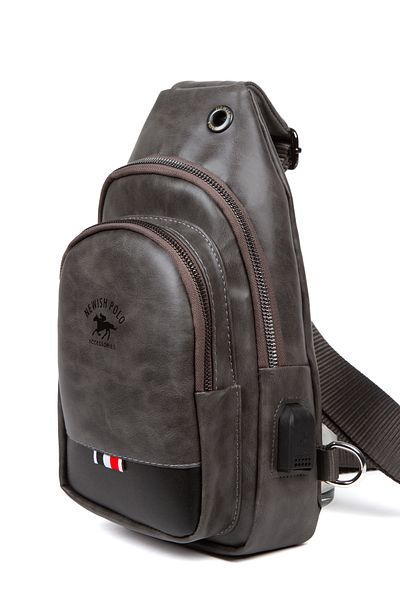 NEWISH POLO ACCESSORIES Newish Polo δερμάτινη τσάντα χιαστί Unisex Τσάντα στήθους Τσάντα ώμου με έξοδο ακουστικών καθημερινή μονή λαβή