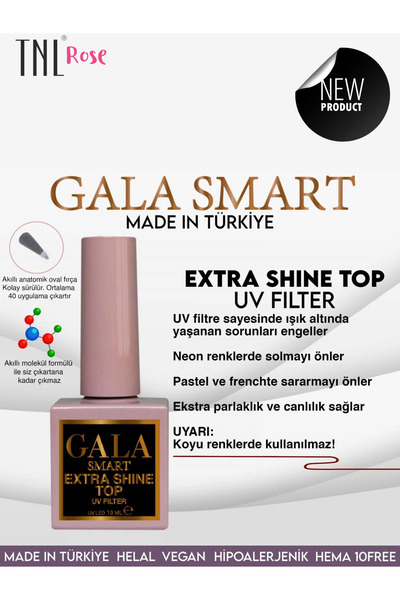gala smart TNL ROSE GALA SMART Extra Shine Uv Filter Top Coat Açık Renk Kalıc...