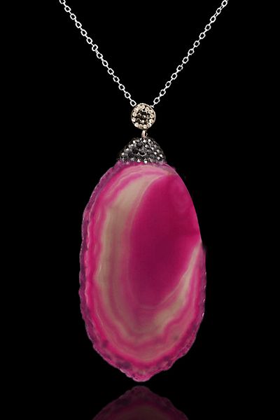 Tesbih Atölyesi Certified Zircon Stone Plate Pink Agate Stone Necklace