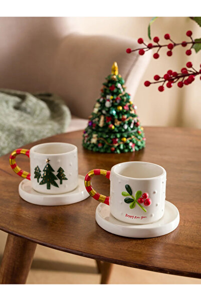 LC Waikiki LCW HOME Yılbaşı Temalı 2 Kişilik Seramik Kahve Fincan Takımı 100 Ml
