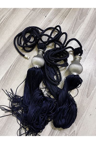 Fon Dünyası Background Curtain Ceiling Tie Tufted Bracelet Navy Blue (2 Pieces)