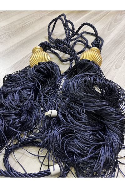 Fon Dünyası Background Curtain Ceiling Tie Tufted Bracelet Navy Blue Gold (2 Pieces)